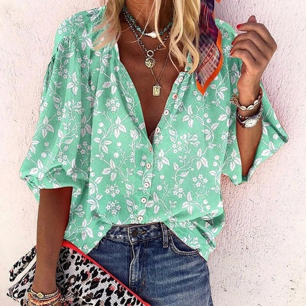Talia-Dotted Button-Down Blouse