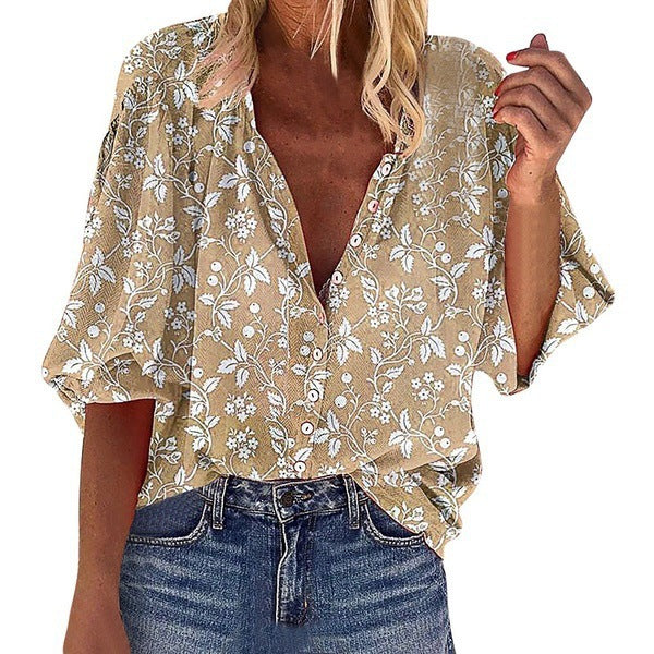 Talia-Dotted Button-Down Blouse