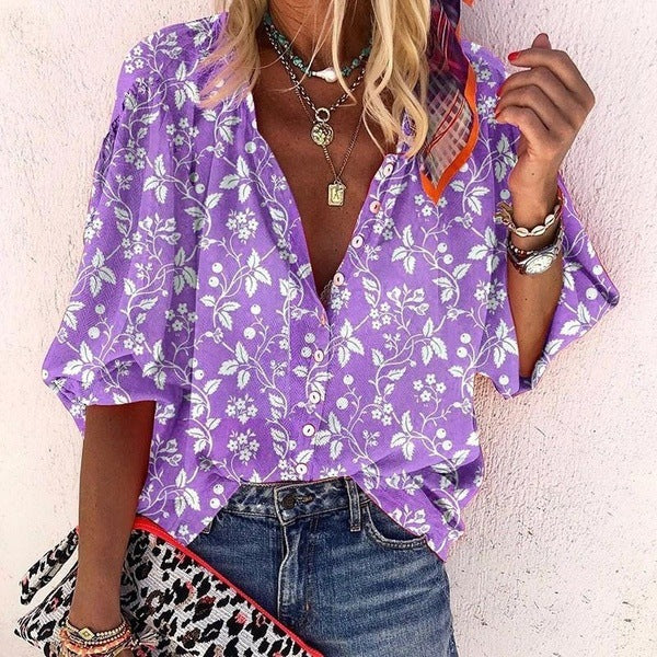 Talia-Dotted Button-Down Blouse