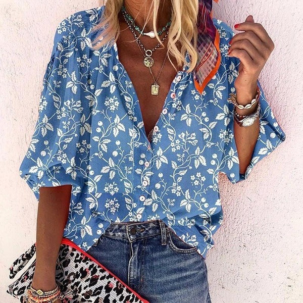 Talia-Dotted Button-Down Blouse