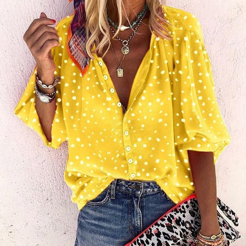 Talia-Dotted Button-Down Blouse
