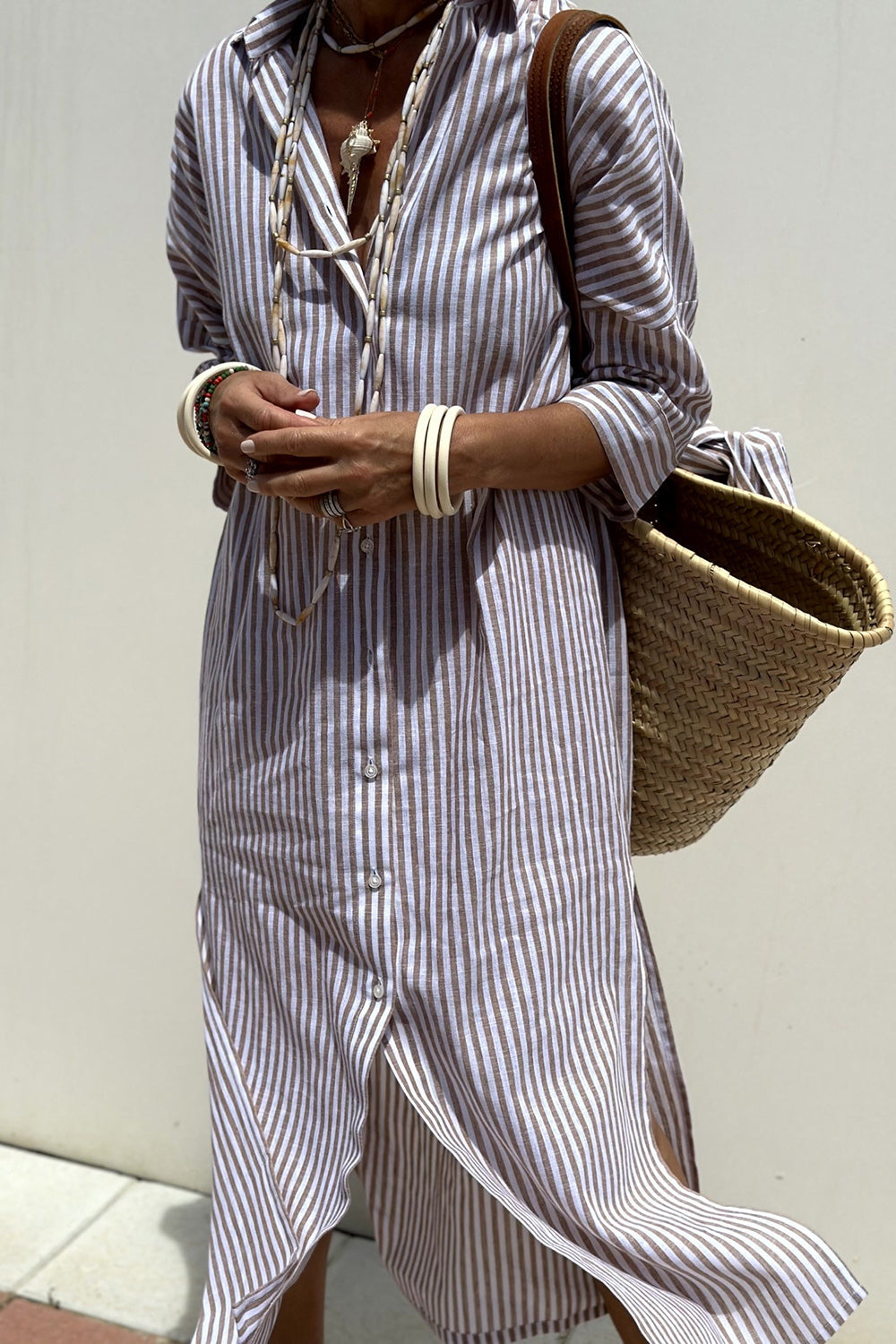 Sophia – Elegant Striped Shirt Dress
