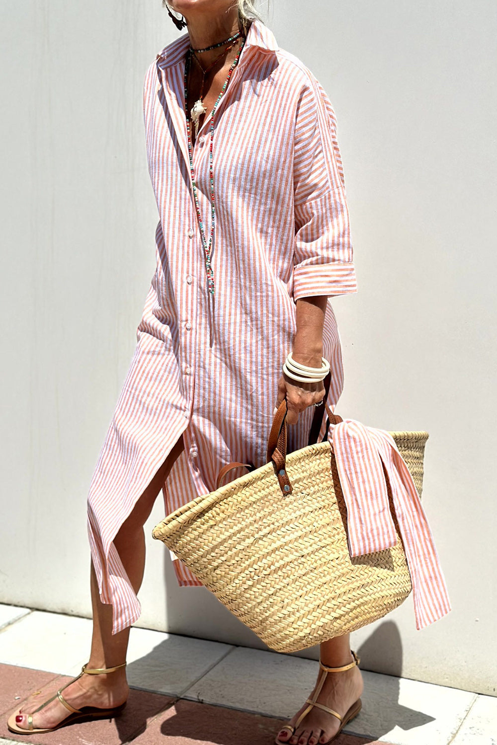 Sophia – Elegant Striped Shirt Dress