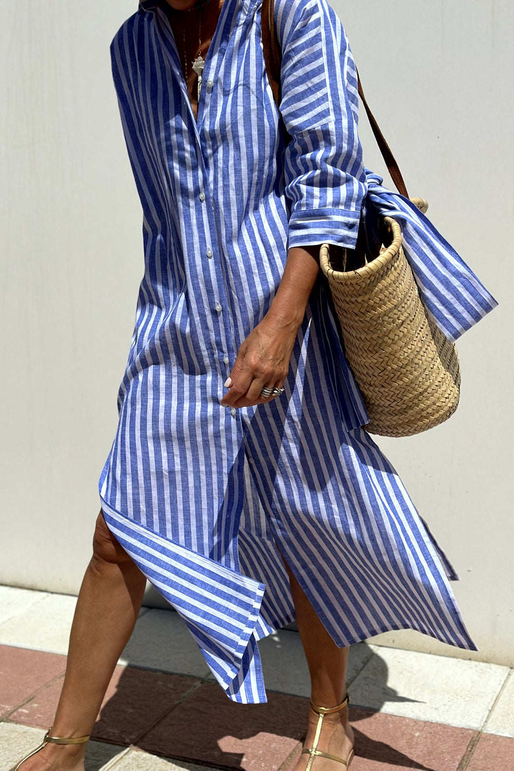 Sophia – Elegant Striped Shirt Dress