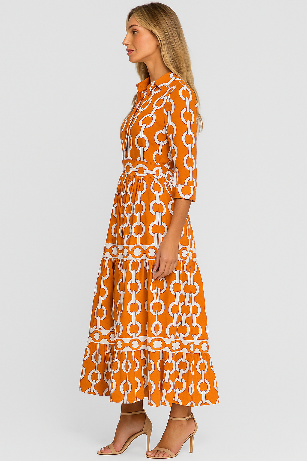 Diane - Chain Link Printed Summer Maxi Dress - La femme Toronto