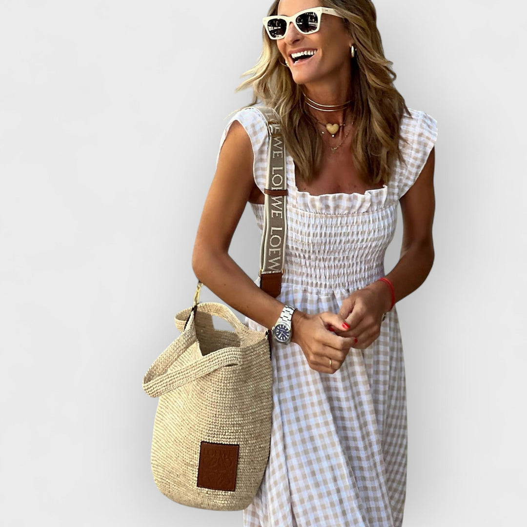 Belle™ | Plaid Ruffle-Sleeve Smocked Maxi Dress - La femme Toronto