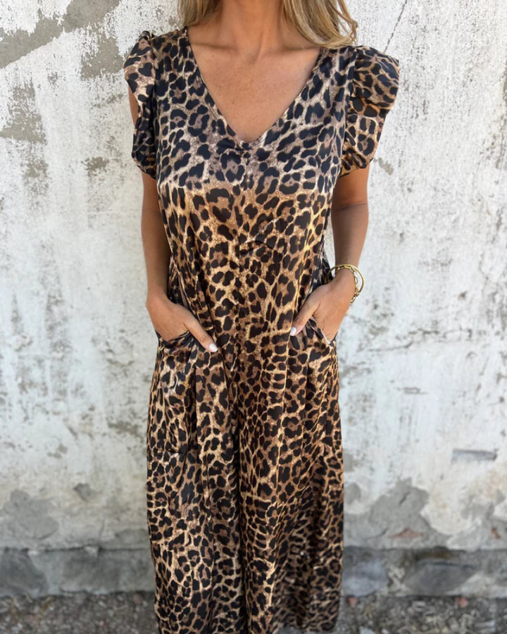 BOILIFE - LEOPARD PRINT V-NECK JUMPSUIT - La femme Toronto