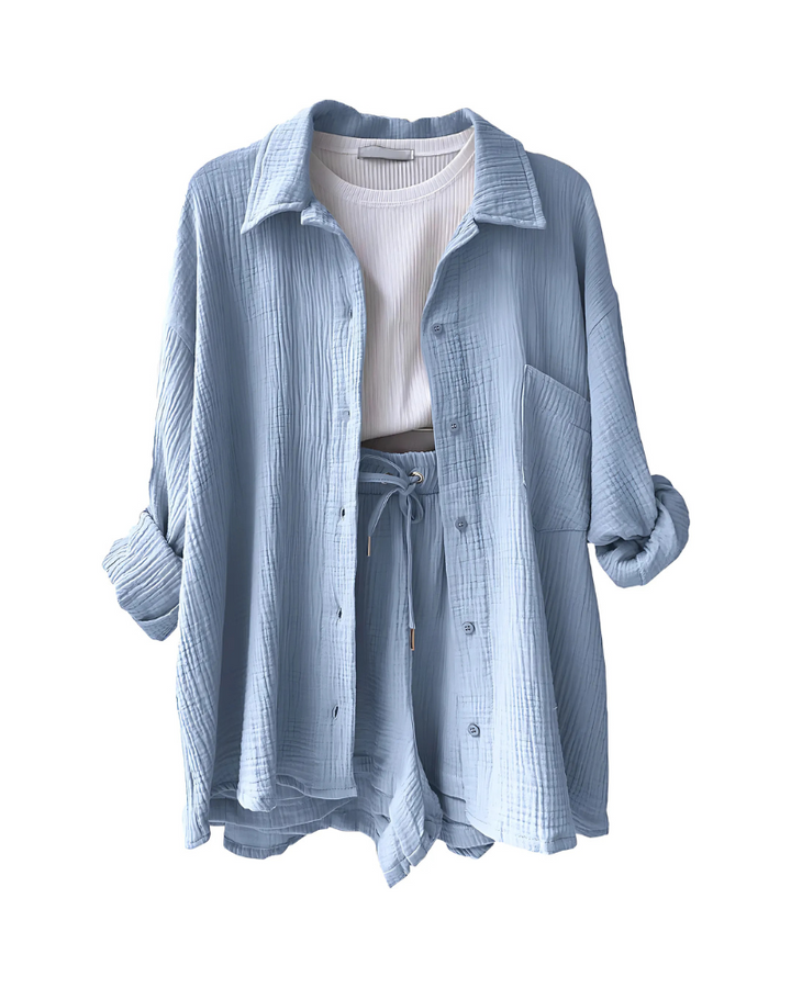 Maylee - Cotton Button-up Shorts Set - La femme Toronto