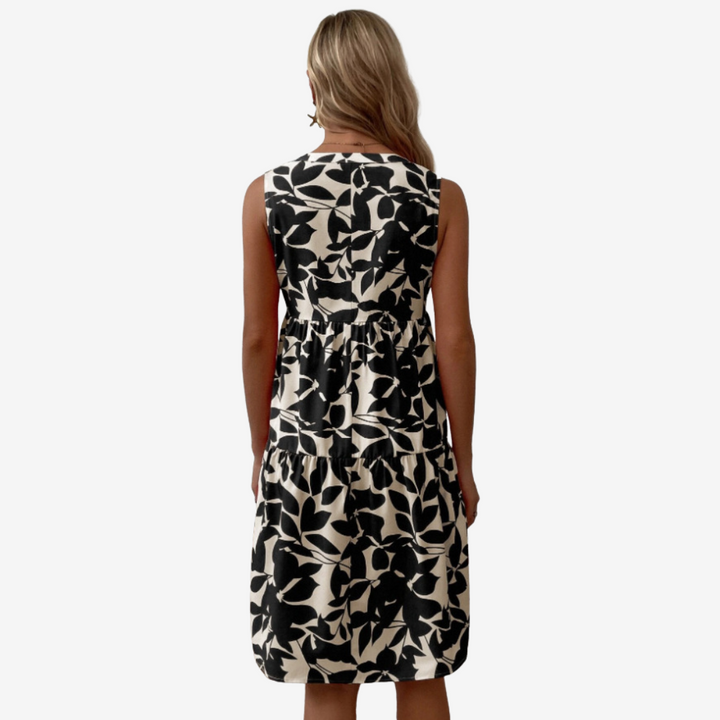 Séraphine™ Midi Dress with Leaf Motifs - La femme Toronto
