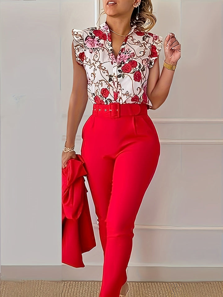Florabel™ - Stylish Ruffle-Sleeve Set - La femme Toronto