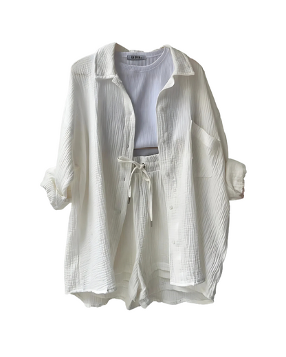 Maylee - Cotton Button-up Shorts Set