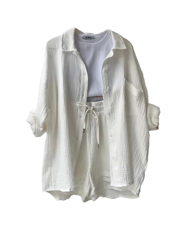 Maylee - Cotton Button-up Shorts Set - La femme Toronto