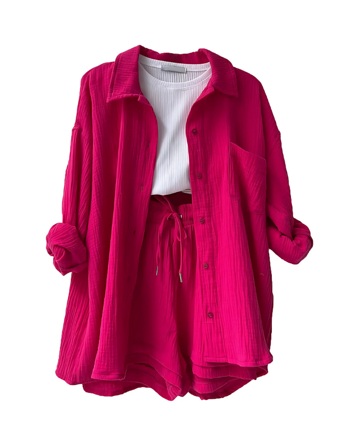 Maylee - Cotton Button-up Shorts Set - La femme Toronto