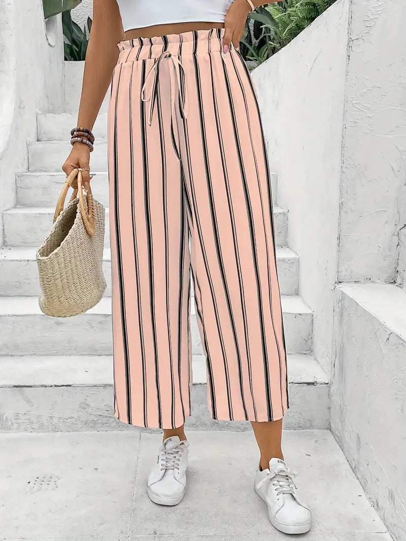 Amaya - Striped Drawstring Palazzo Pants - La femme Toronto
