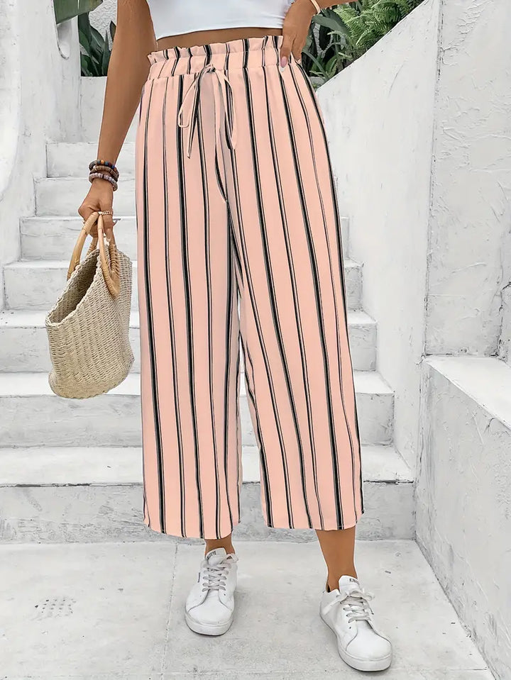 Amaya - Striped Drawstring Palazzo Pants - La femme Toronto