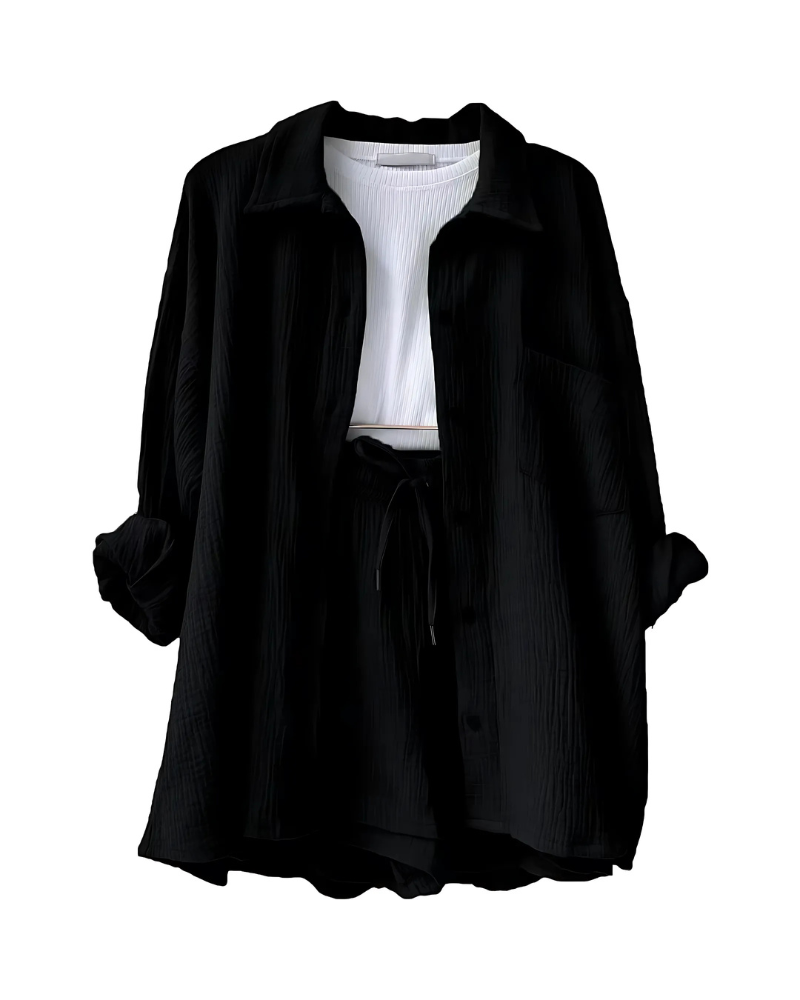 Maylee - Cotton Button-up Shorts Set - La femme Toronto