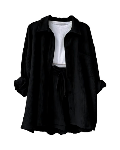 Maylee - Cotton Button-up Shorts Set