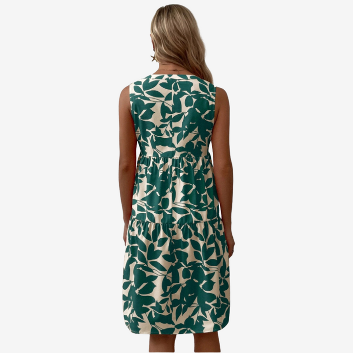 Séraphine™ Midi Dress with Leaf Motifs - La femme Toronto