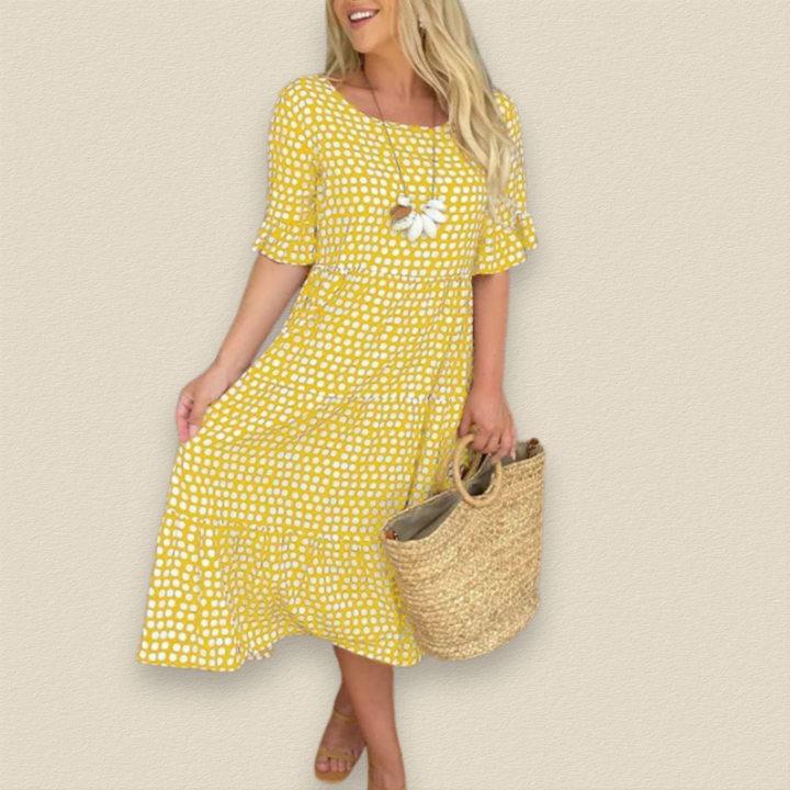 Maelinne | Ruffle Sleeve Midi Dress - La femme Toronto