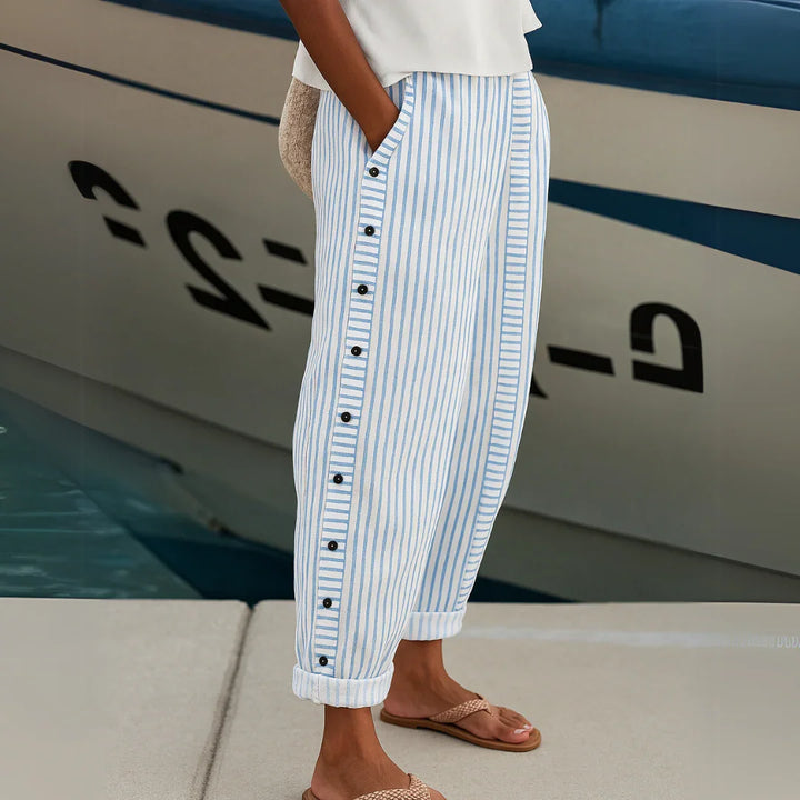 Seabreeze-Stripe Button Trousers - La femme Toronto