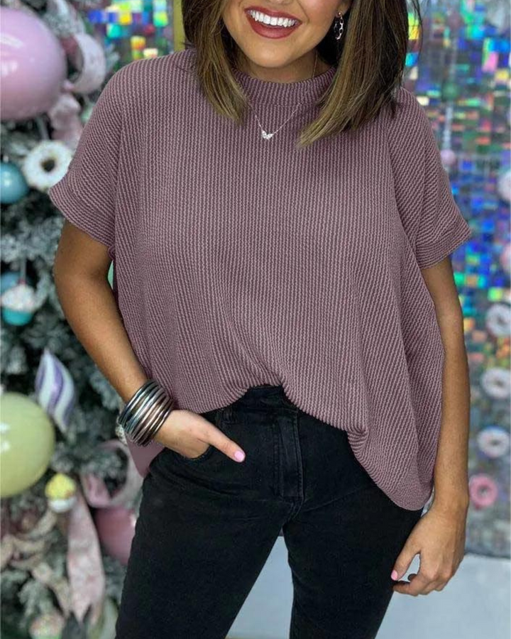 MALI - RIBBED SHORT SLEEVE TOP - La femme Toronto