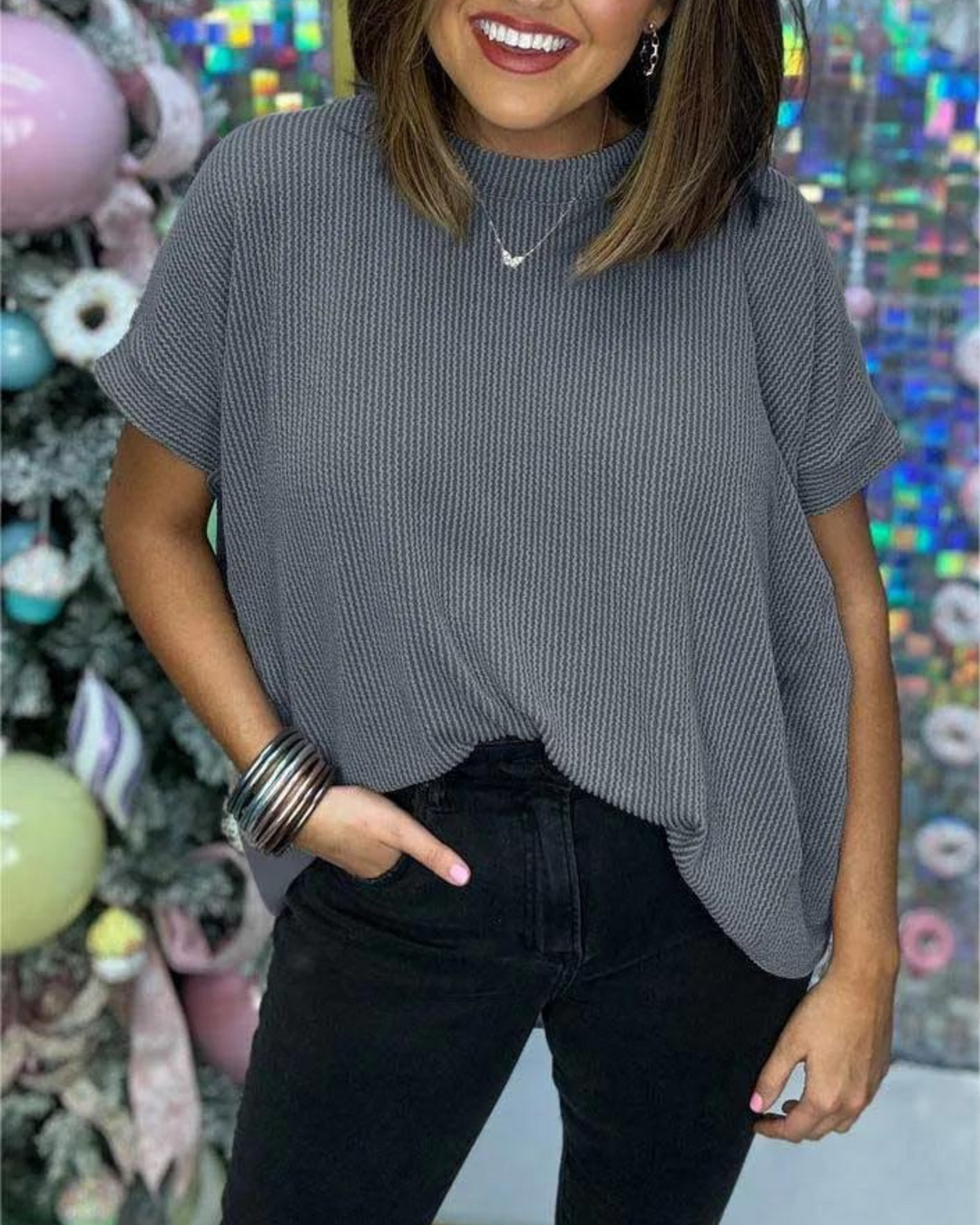 MALI - RIBBED SHORT SLEEVE TOP - La femme Toronto