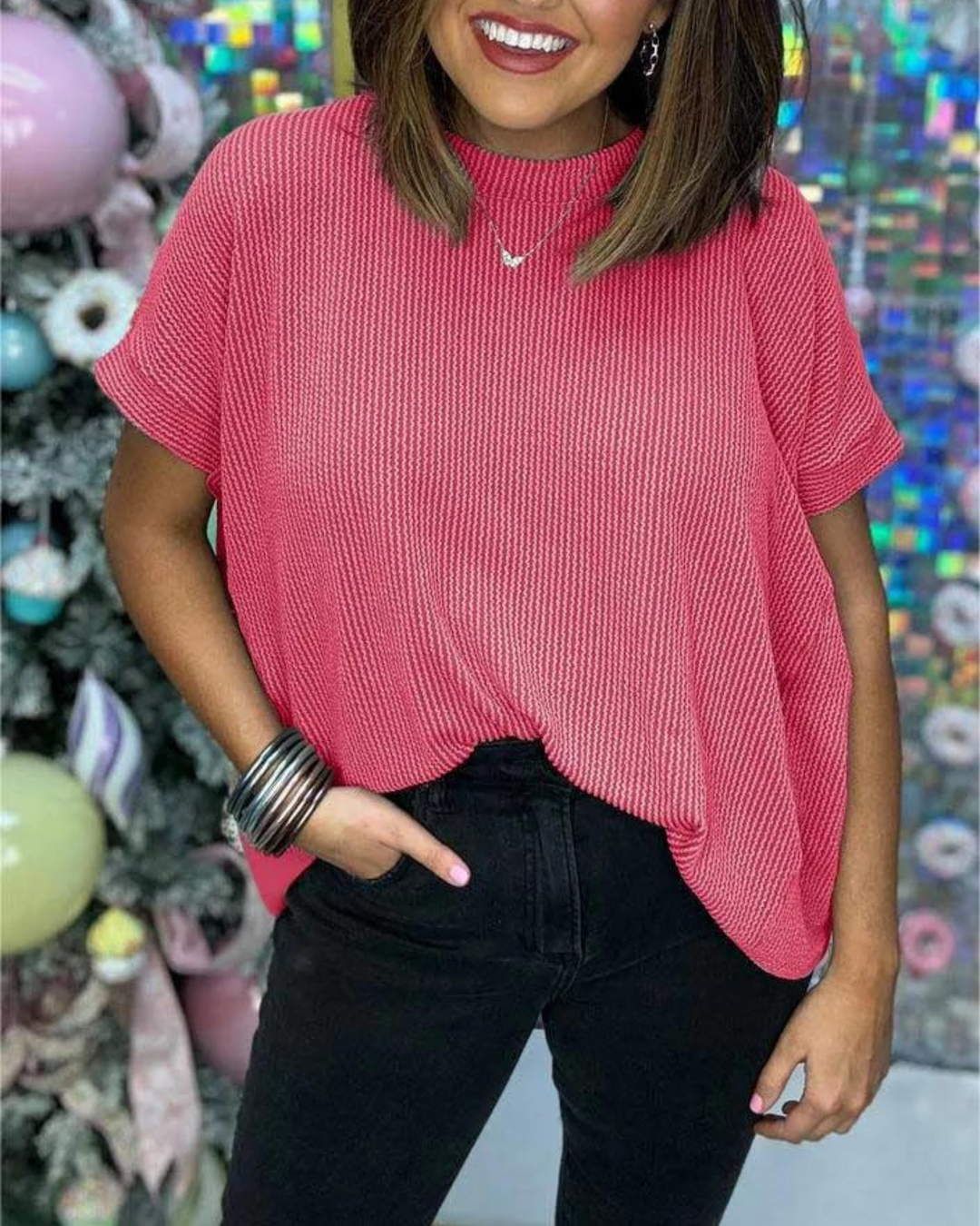 MALI - RIBBED SHORT SLEEVE TOP - La femme Toronto