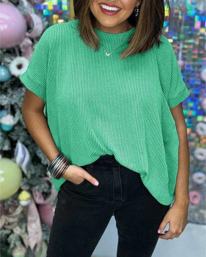 MALI - RIBBED SHORT SLEEVE TOP - La femme Toronto