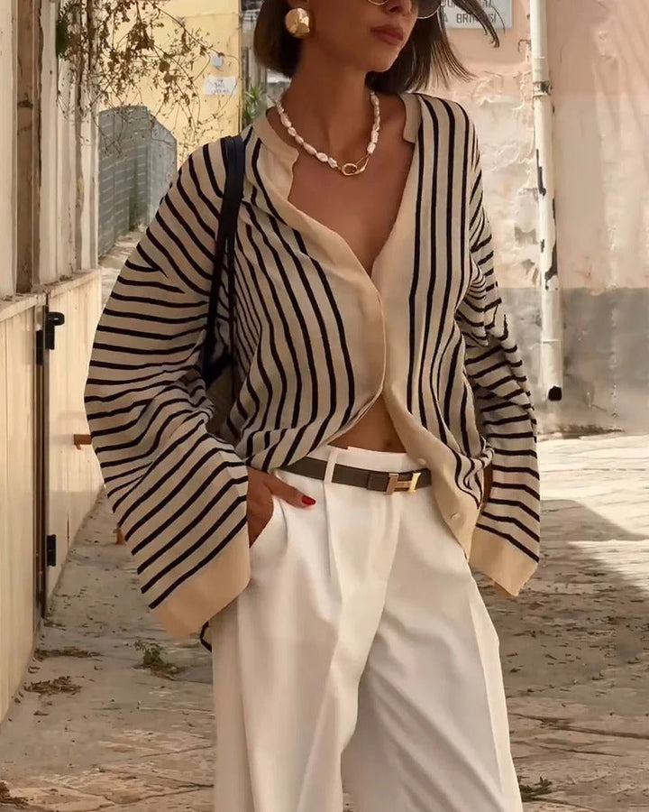 Zena- Casual Split-Striped Shirt