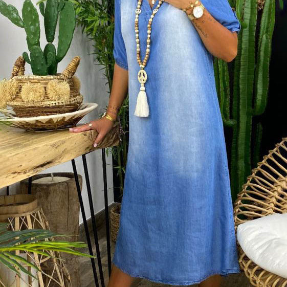 Ilse™ | Summer V-Neck Half Denim Dress - La femme Toronto