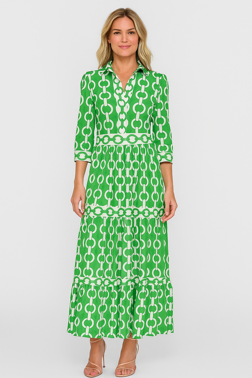 Diane - Chain Link Printed Summer Maxi Dress - La femme Toronto