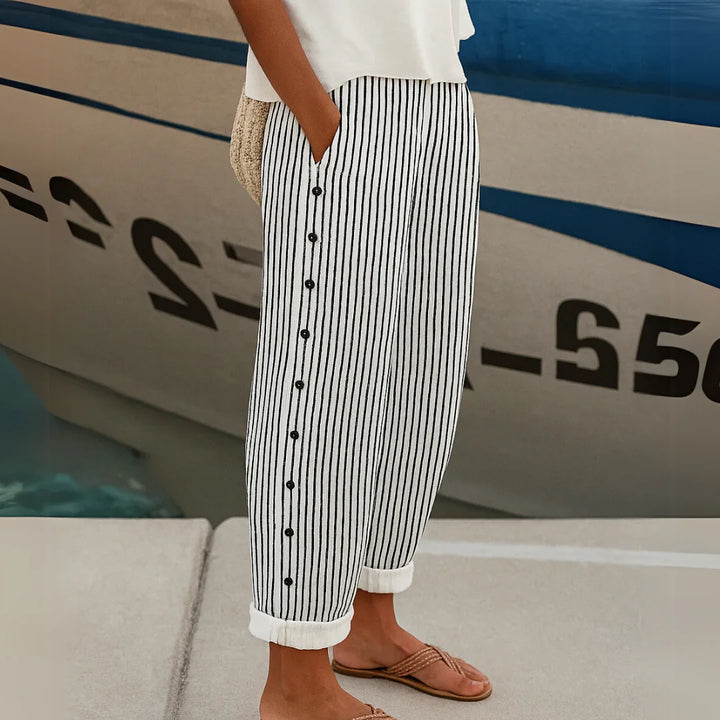 Seabreeze-Stripe Button Trousers - La femme Toronto