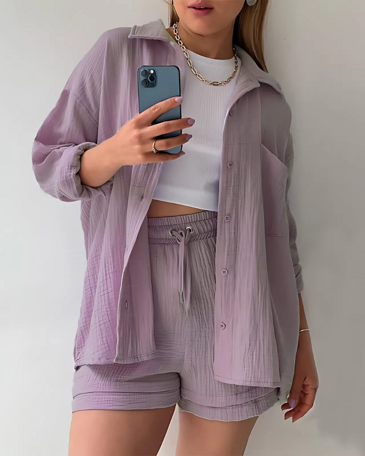 Maylee - Cotton Button-up Shorts Set - La femme Toronto