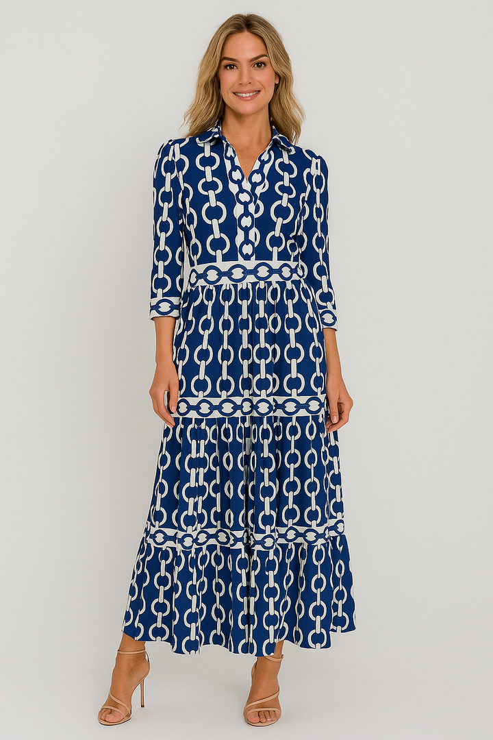 Diane - Chain Link Printed Summer Maxi Dress - La femme Toronto