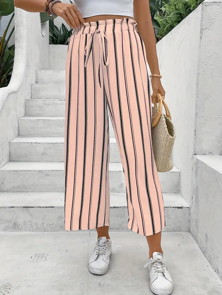 Amaya - Striped Drawstring Palazzo Pants - La femme Toronto