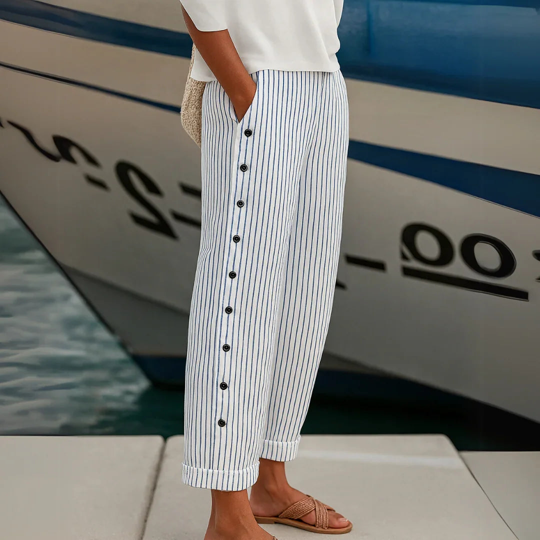 Seabreeze-Stripe Button Trousers - La femme Toronto