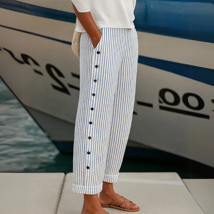 Seabreeze-Stripe Button Trousers - La femme Toronto