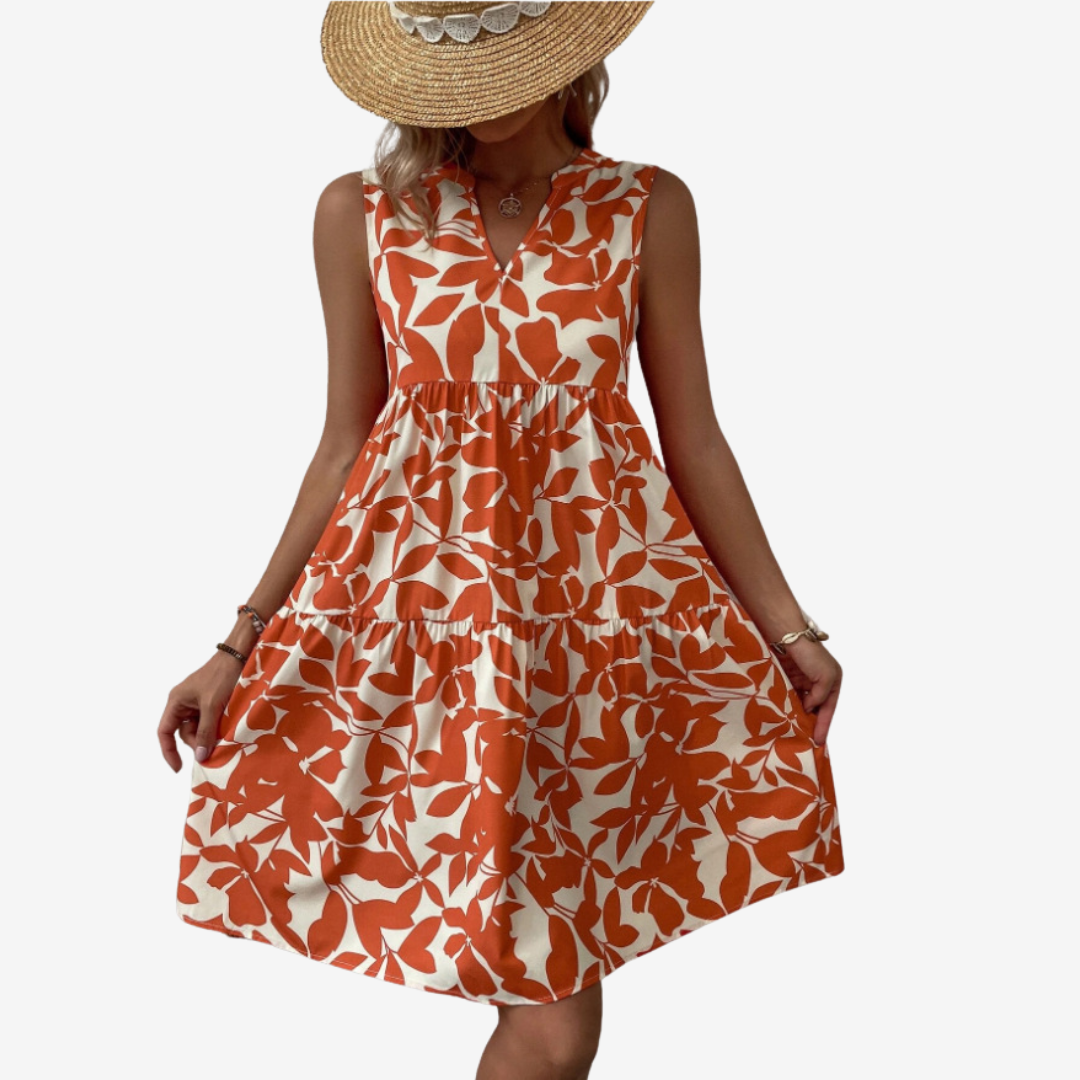 Séraphine™ Midi Dress with Leaf Motifs - La femme Toronto