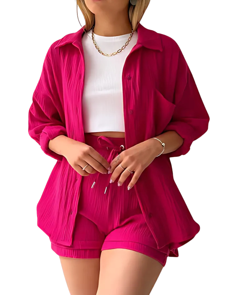 Maylee - Cotton Button-up Shorts Set - La femme Toronto