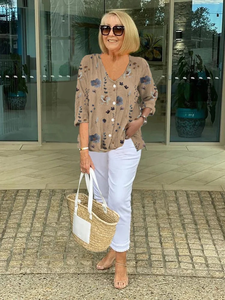 Isabelle | Cotton and Linen Floral Top - La femme Toronto