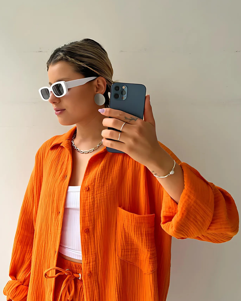 Maylee - Cotton Button-up Shorts Set - La femme Toronto