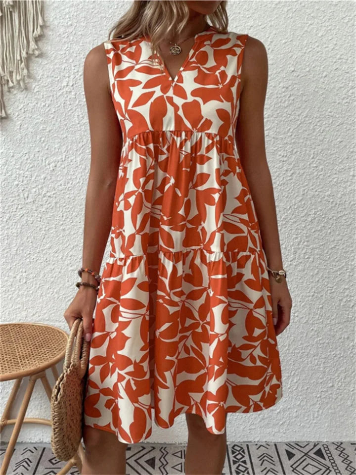 Allegra – Leaf Print Summer Dress - La femme Toronto