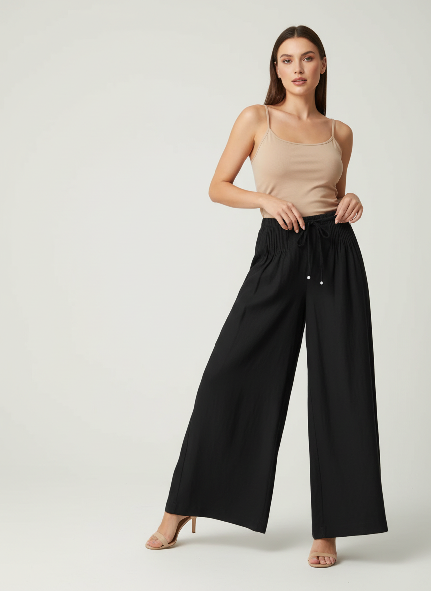 Camille | Wide-leg Pants in Cotton and Linen Blend