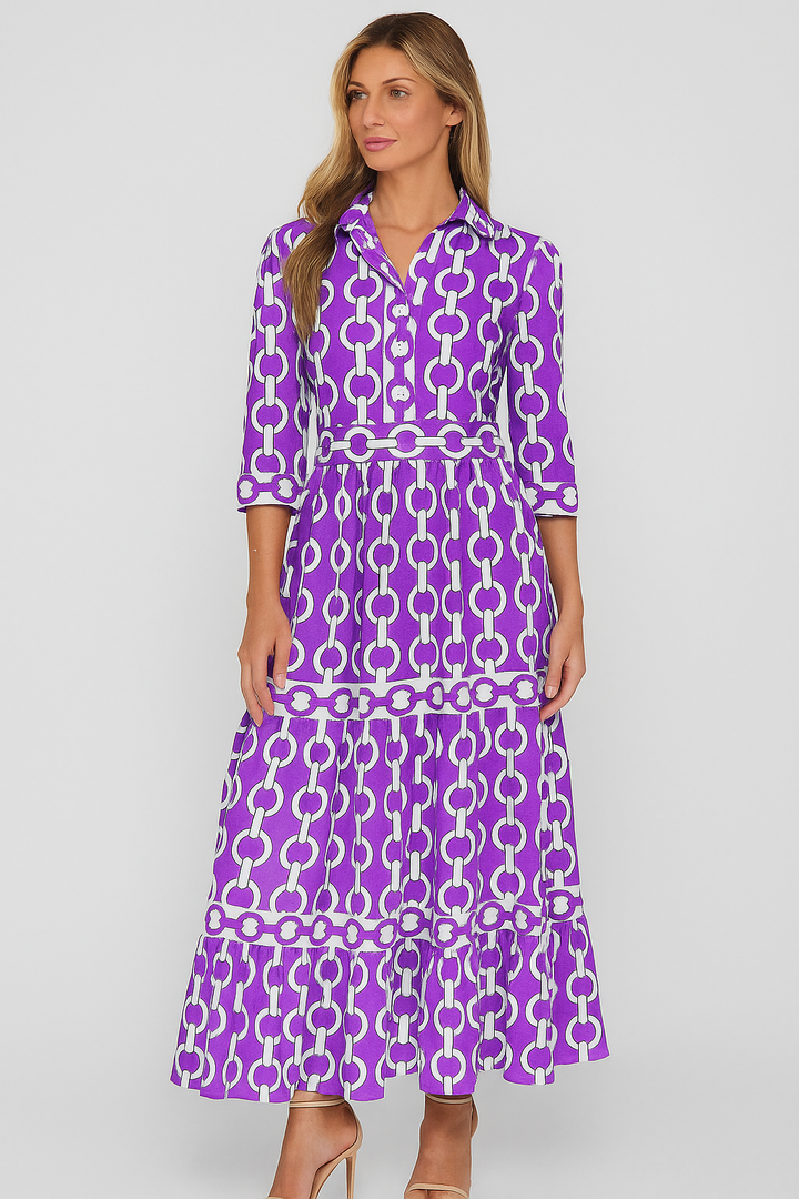 Diane - Chain Link Printed Summer Maxi Dress - La femme Toronto