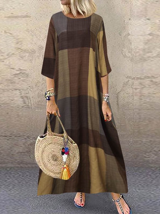 Viola - Soft Plaid Maxi Dress - La femme Toronto