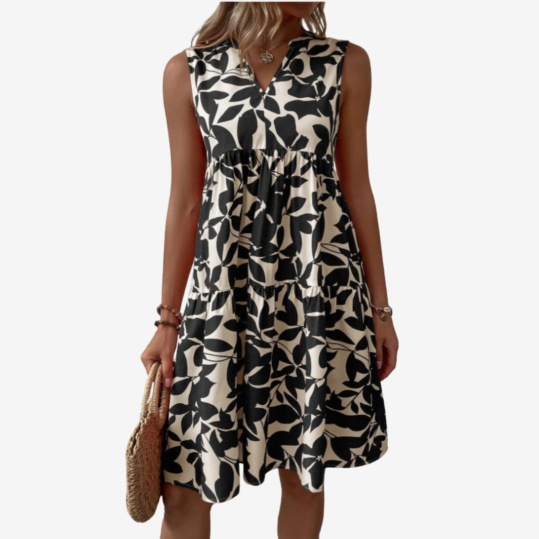 Séraphine™ Midi Dress with Leaf Motifs - La femme Toronto
