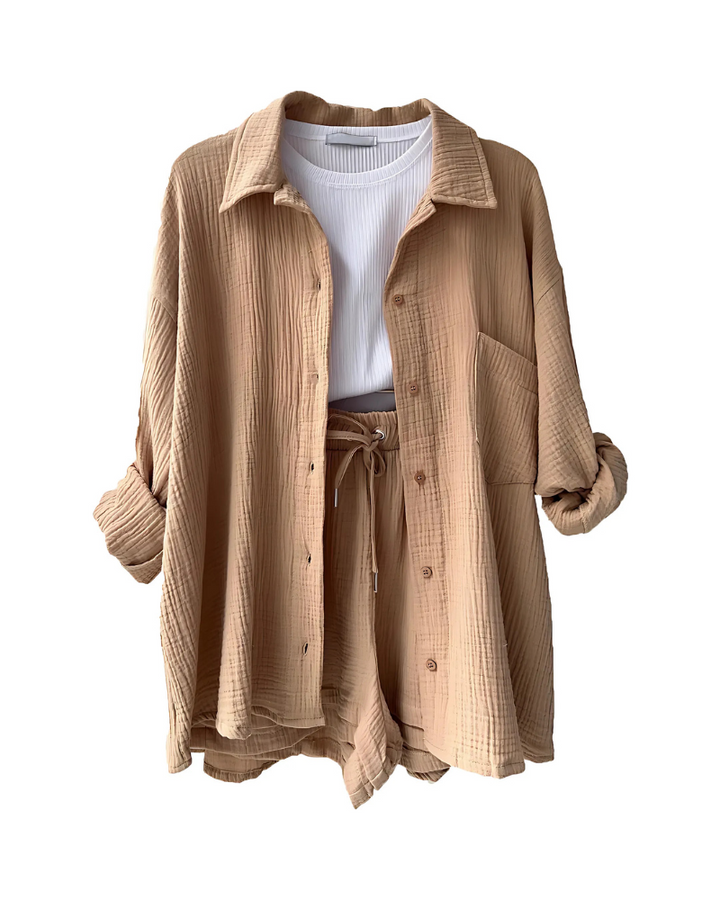 Maylee - Cotton Button-up Shorts Set - La femme Toronto