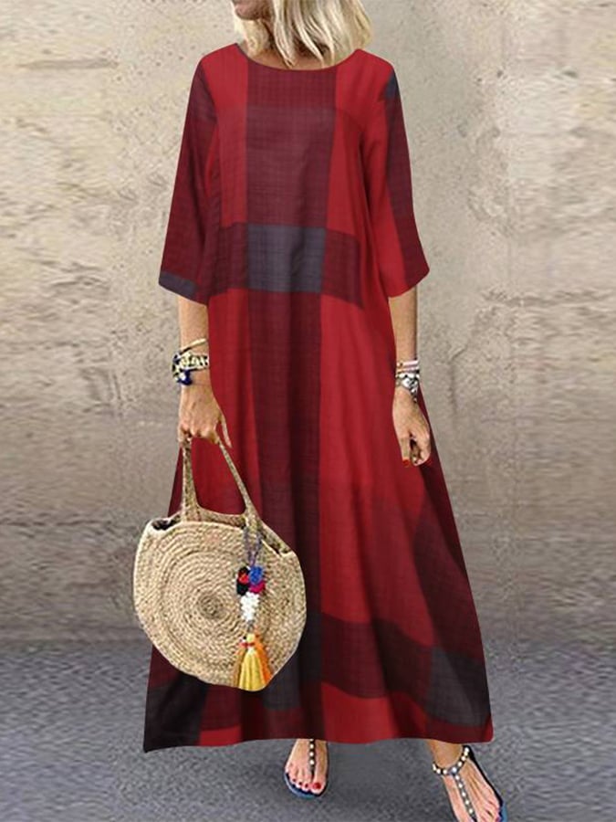 Viola - Soft Plaid Maxi Dress - La femme Toronto