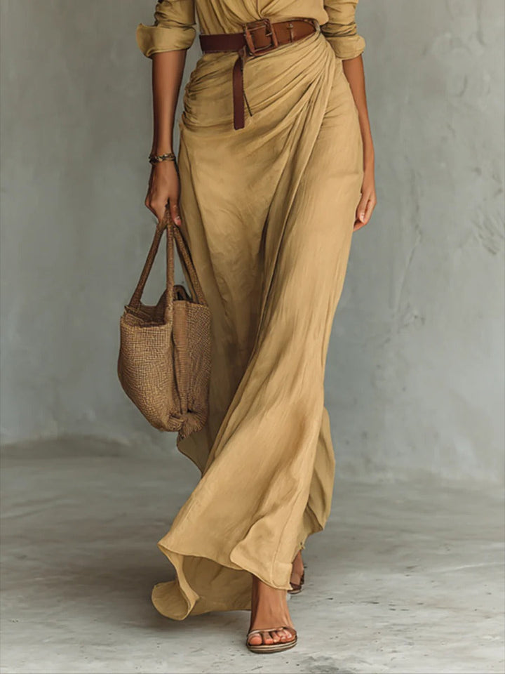 Liora- Elegant Belted Maxi Dress with Lapel Detail