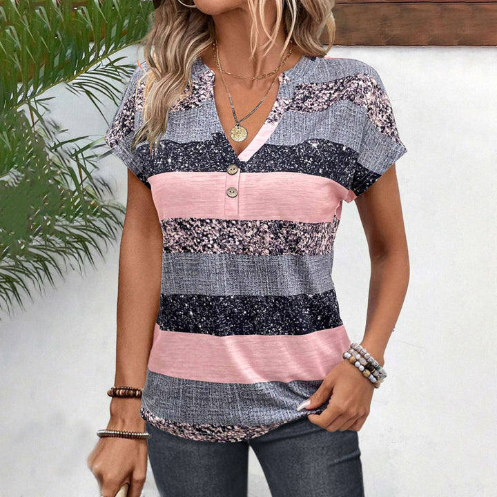 Luna-Striped Button Tee - La femme Toronto